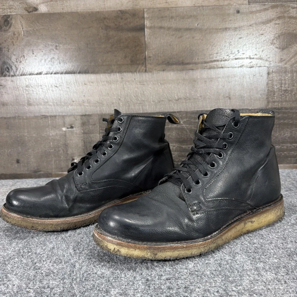 Frye Phillip Crepe Lace Up Boots Men's Size 10.5 Black Leather Ankle Boots